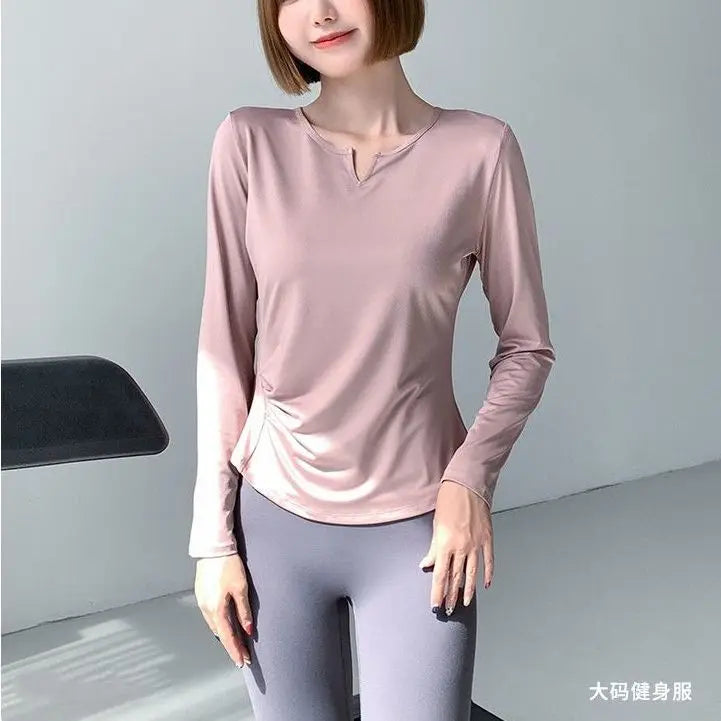 Sports Tops for Women in Spring and Autumn Slim V-neck High-elastic Yoga Tops for High-end Fitness Long Sleeves