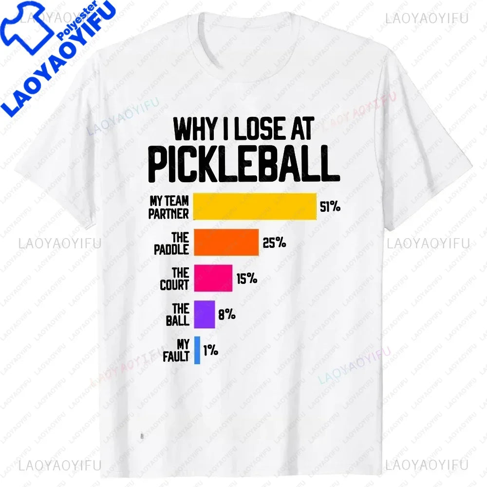 Why I Lose At Pickleball Tshirt That's What I Do Cat Lovers T Shirts Paddleball Player Short-Sleeve Fashion T-shirt Casual Tees