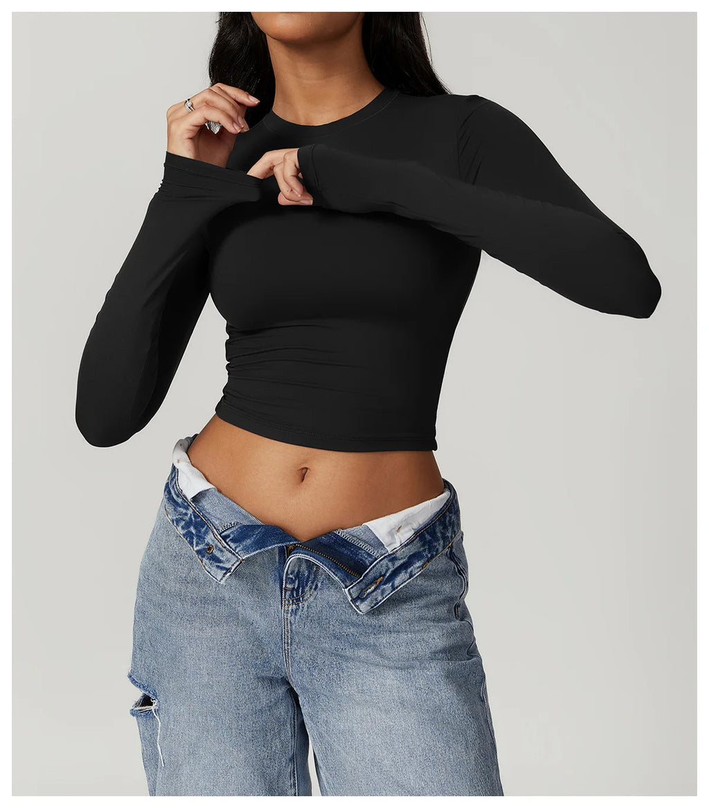 Yoga Shirts For Women Tops Fitness Running Long Sleeve Gym Clothes Push Up Workout Dry Fit Breathable High Elastic Sports Top