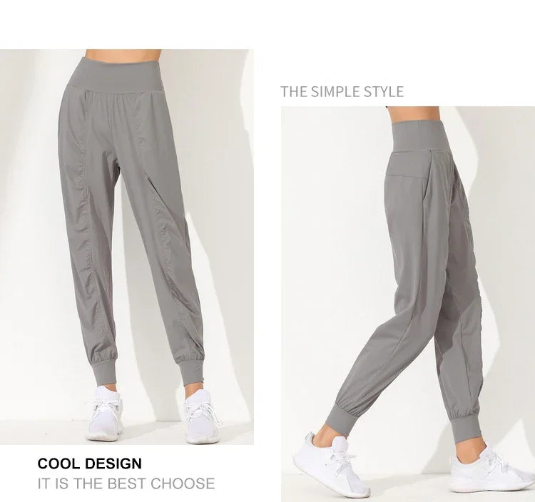 Yoga Pants Loose Slim Quick-Dry Yoga Pants Pleated Hem Bound Running Fitness Capris Pockets Jogging Pants Woman
