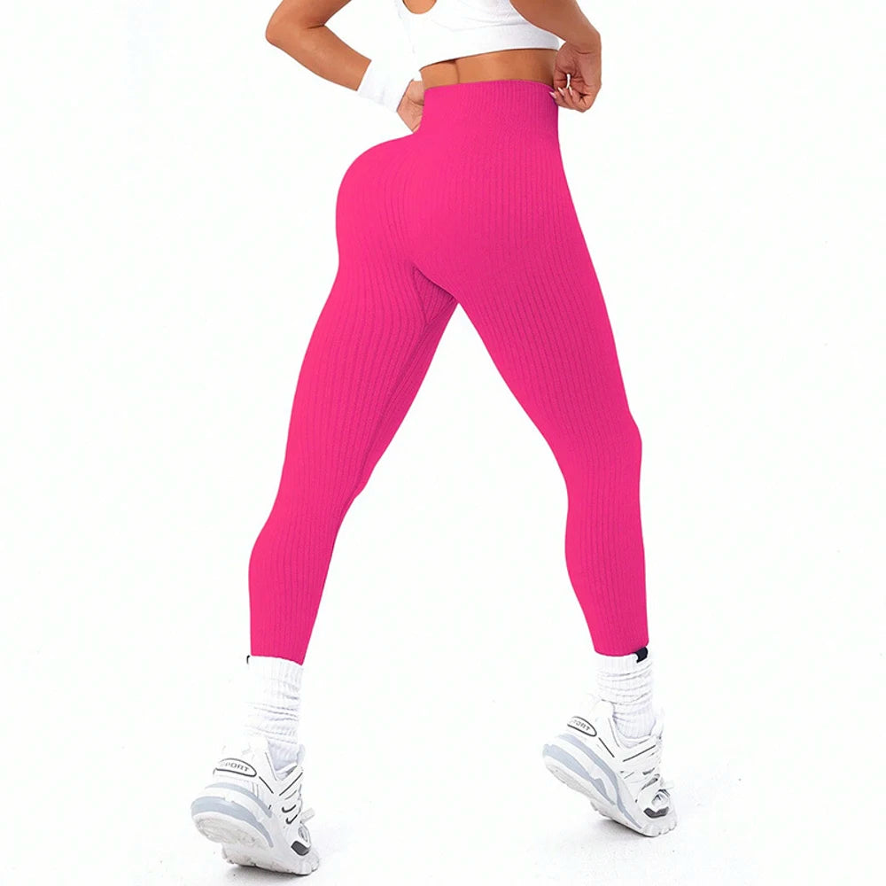 Solid Color Yoga Pants, Women's High-Waist Butt-Lifting Stretch Tight-Fit Sports Yoga Pants, High-Elasticity Yoga Pants