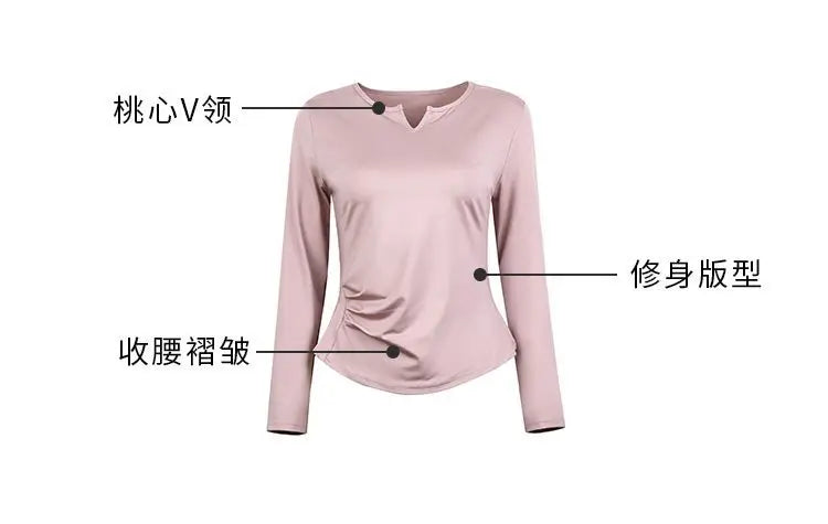 Sports Tops for Women in Spring and Autumn Slim V-neck High-elastic Yoga Tops for High-end Fitness Long Sleeves