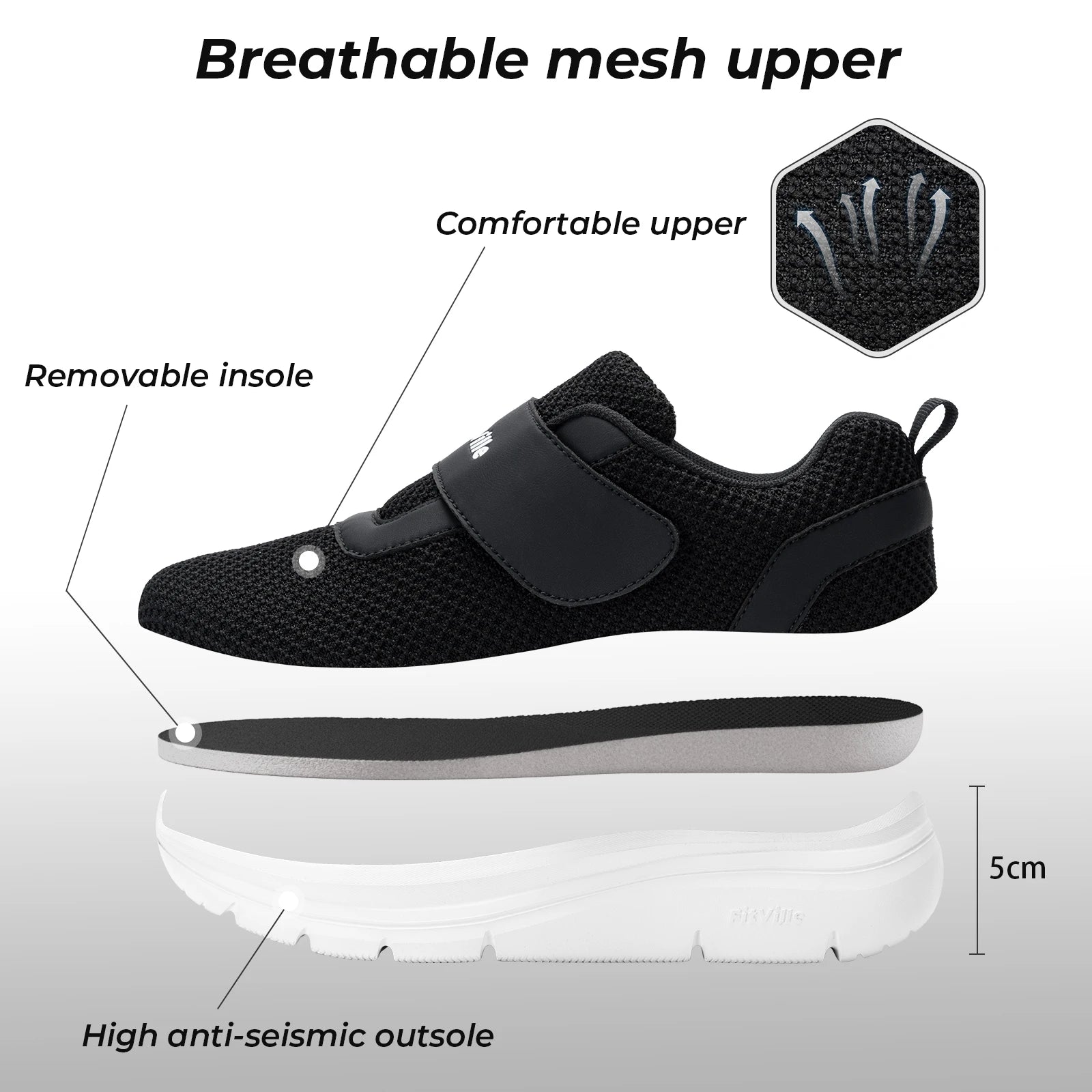 FitVille Women's Shoes Wide Diabetes Shoes Adjustable Strap for Swollen Feet Slip on Walking Lightweight Comfortable Sneakers