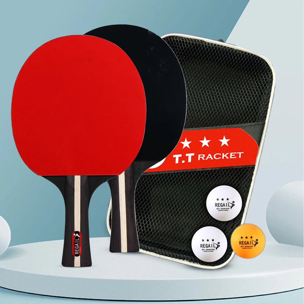 Table Tennis Racket 2 Rackets & 3 Balls Ping Pong Paddles Set Professional 2 Player Ping Pong Set with Bag for Tournament Play