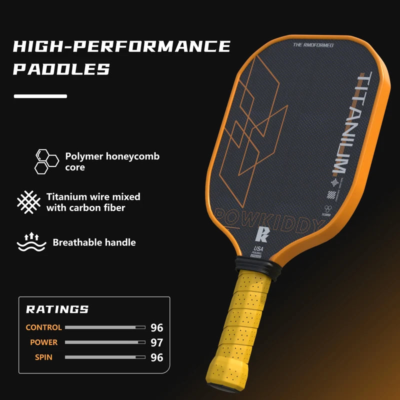 Pickleball Paddle Titanium Fiber Carbon Weave Heat Pressed Integrated Attack Type Professional Racket 16mm PP Honeycomb Core!