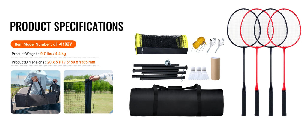 SucceBuy Badminton Net Set Outdoor Backyard Beach Park Badminton Net Portable Badminton Equipment Set Adults Kids Badminton Net