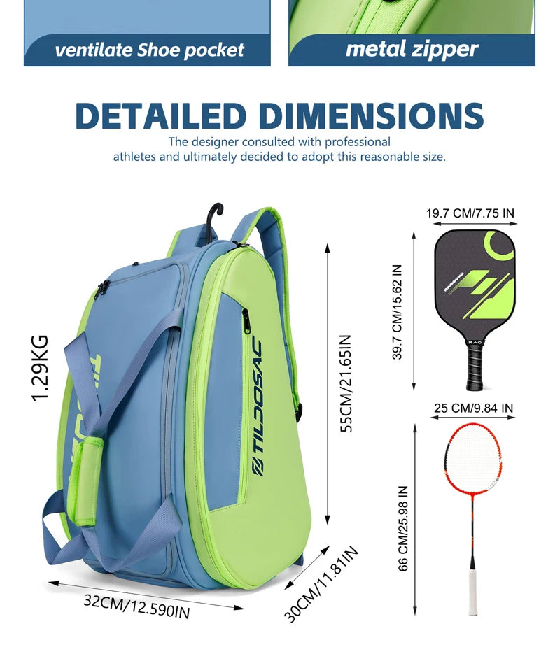 Professional Pickleball Racquet Backpack Large Capacity Waterproof Padel Pickleball Bag Shoe Compartment Padel Sporting Handbag