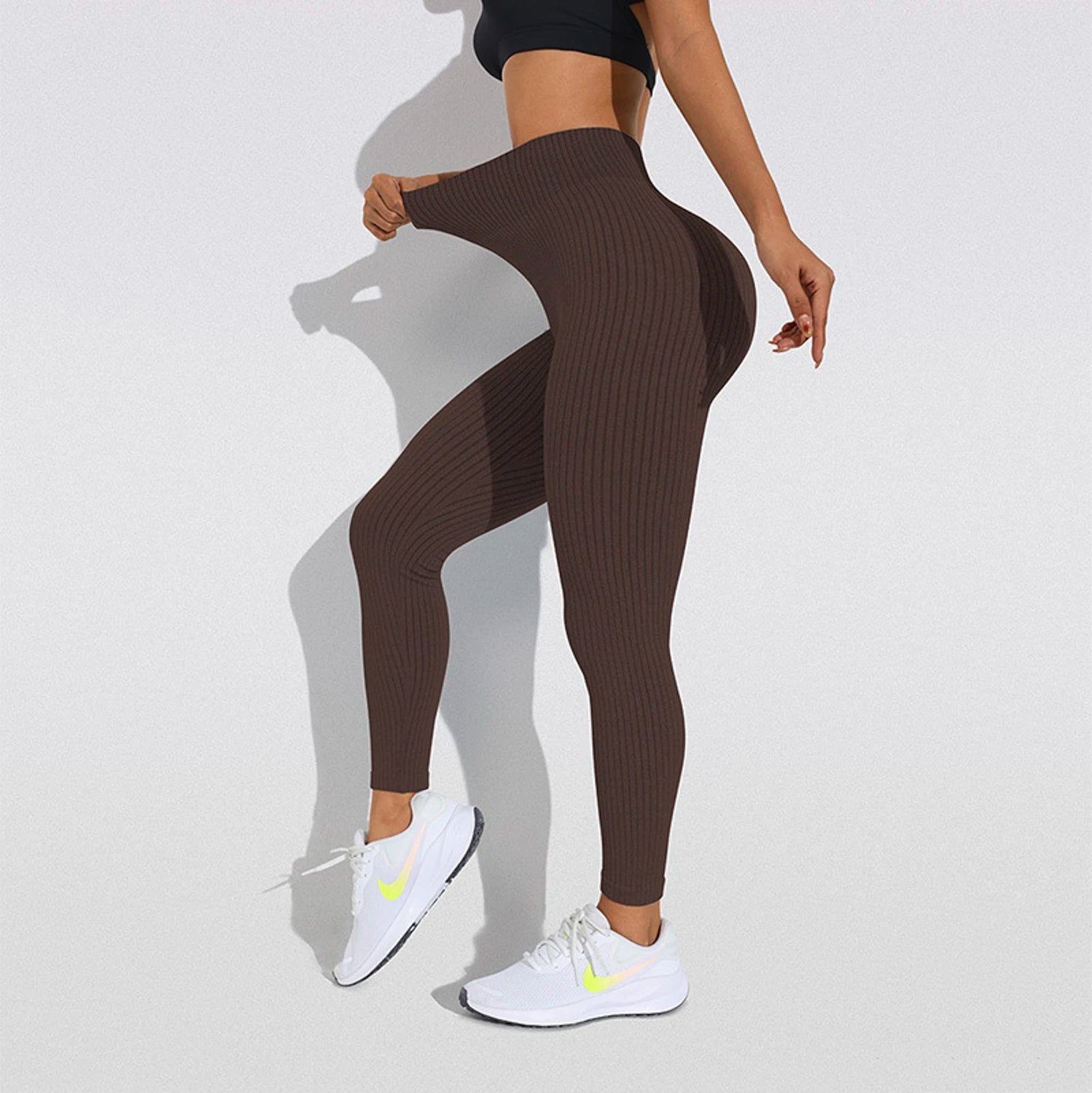 Solid Color Yoga Pants, Women's High-Waist Butt-Lifting Stretch Tight-Fit Sports Yoga Pants, High-Elasticity Yoga Pants