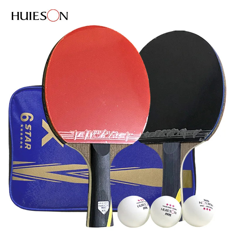 HUIESON 6-Star Table Tennis Racket Set - Complete 2-Player Starter Package with Balls