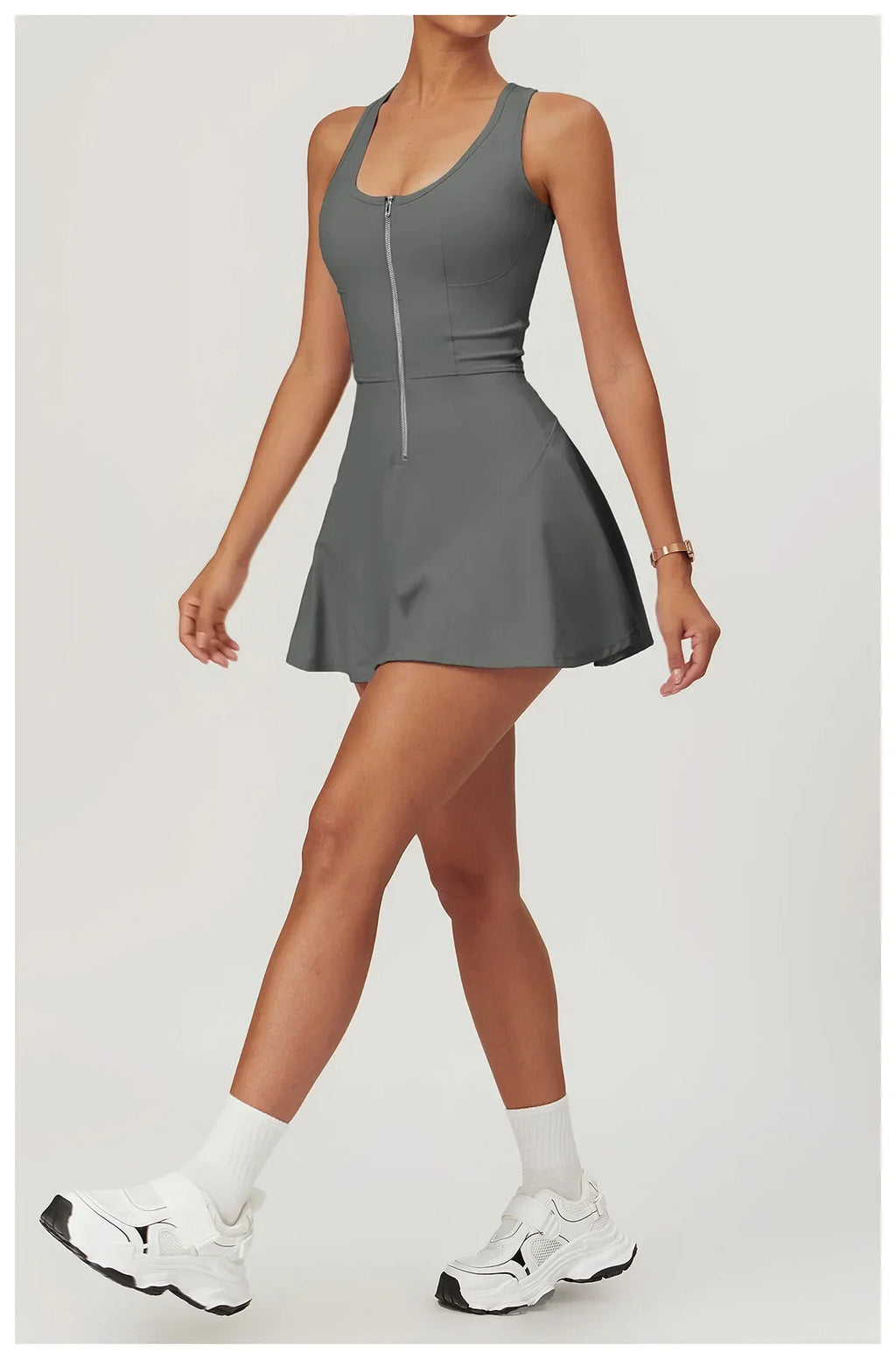Women Tennis Dress with Short Zipper Anti emptied Stretchy Sports Skirt Wear for Fitness Gym Yoga Golf Badminton Clothing Set