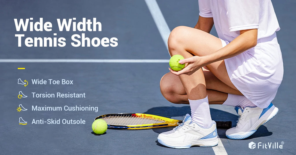 FitVille Mens Tennis Shoes Professional Training Sneakers Wear Resistant Anti-Slip Sweat Absorbent for Swollen Feet Arch Support