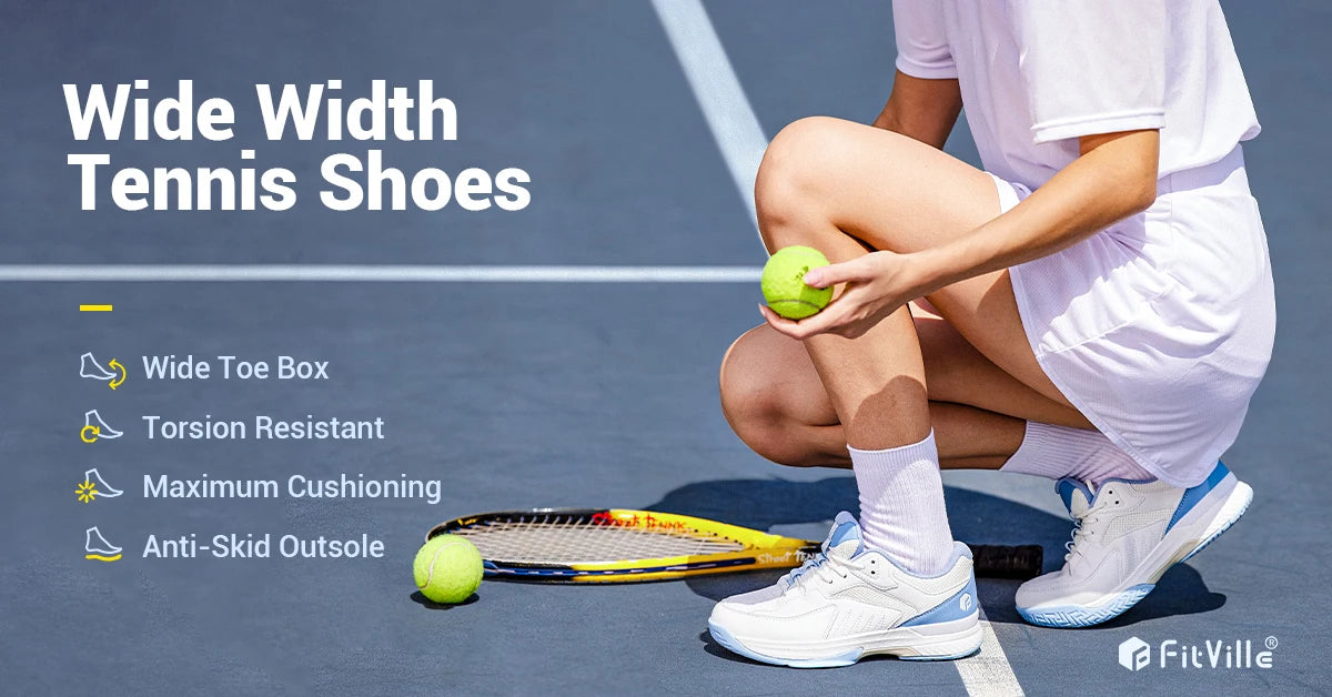 FitVille Mens Tennis Shoes Professional Training Sneakers Wear Resistant Anti-Slip Sweat Absorbent for Swollen Feet Arch Support