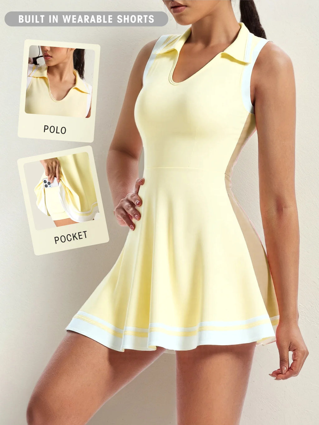 Tennis Dress with Shorts Pocket Woman Polo Collar Workout Active Golf Pickleball Clothes Breathable Casual Badminton Street