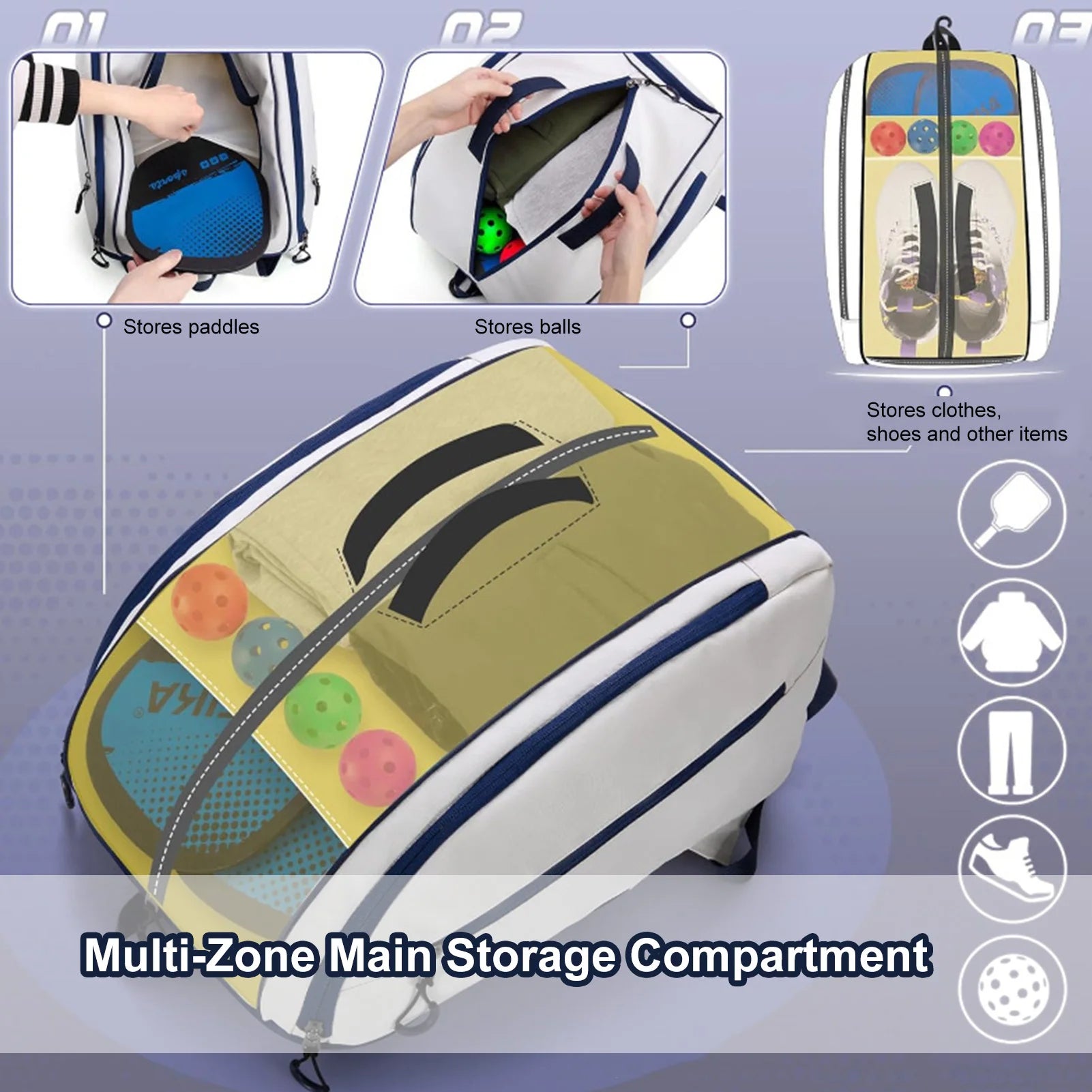 Pickleball racket storage backpack with shoe compartment adjustable multi-compartment backpack Men Women Sports Backpack