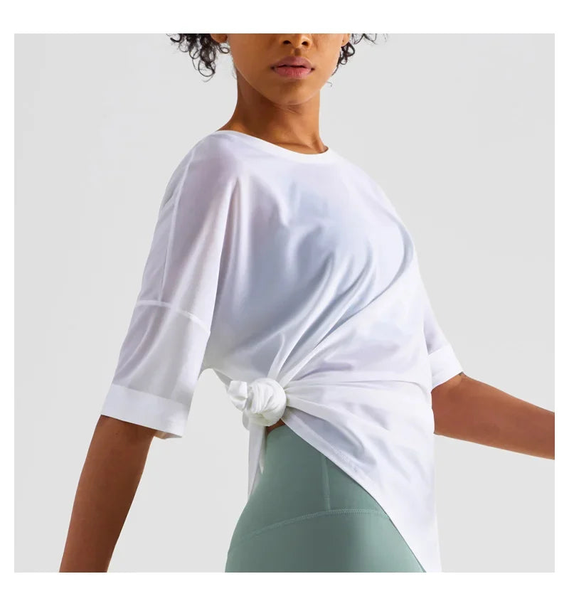 Yoga Sport Shirt Quick Drying Yoga Blouse Fitness Mesh Stitched Casual Sports Top Summer Short Sleeve Sport T-Shirt For Women