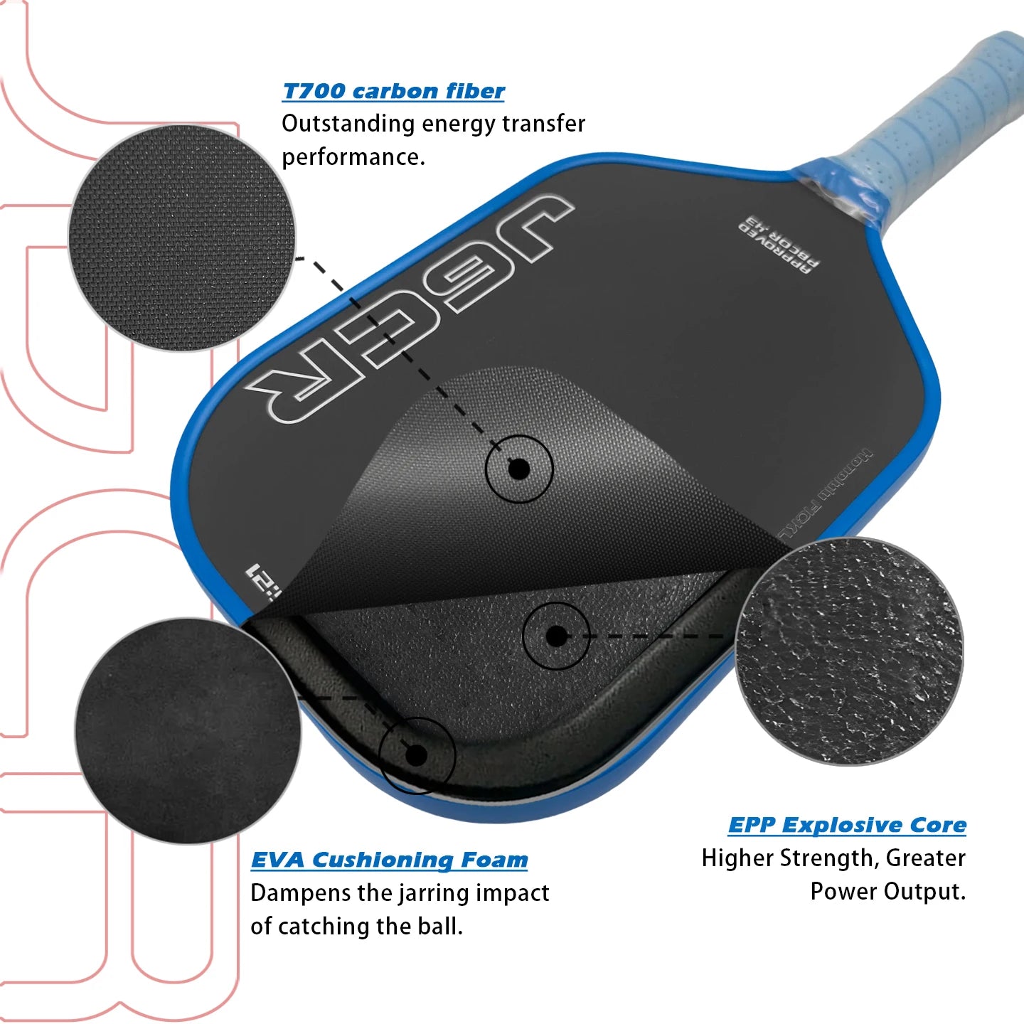 HONOLULU J6CR Pickleball Paddle Power Hot Pressed Featuring Dynamic PowerFlex Foam Core CFC Carbon Fiber Pickleball Paddle