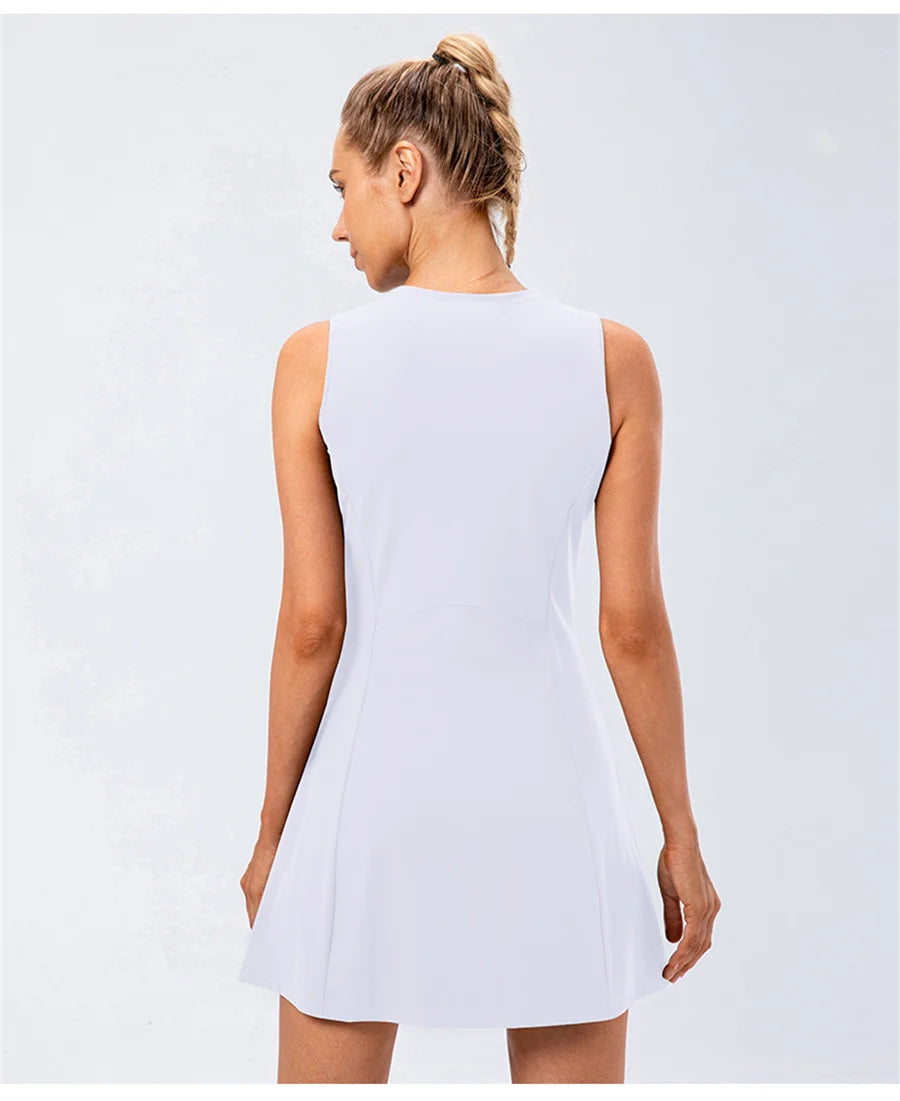 Tennis Dress Women With Separate Shorts Sleeveless Golf Sport Skirts Set with Pockets Training Running Fitness Female Badminton