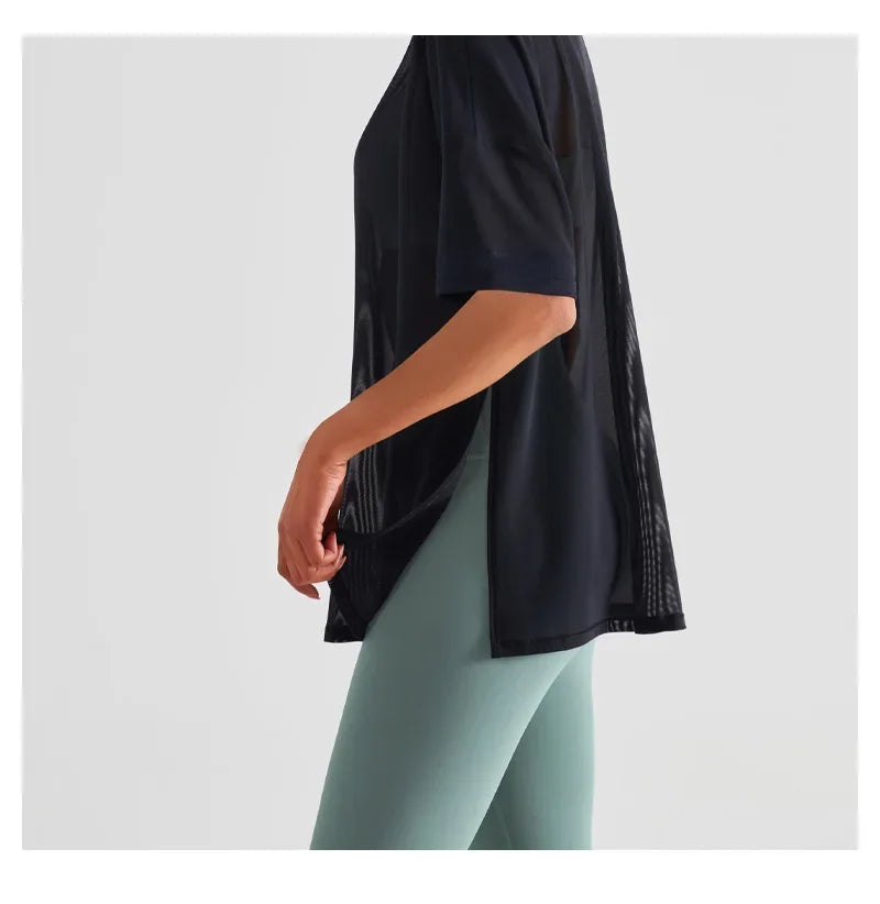 Yoga Sport Shirt Quick Drying Yoga Blouse Fitness Mesh Stitched Casual Sports Top Summer Short Sleeve Sport T-Shirt For Women
