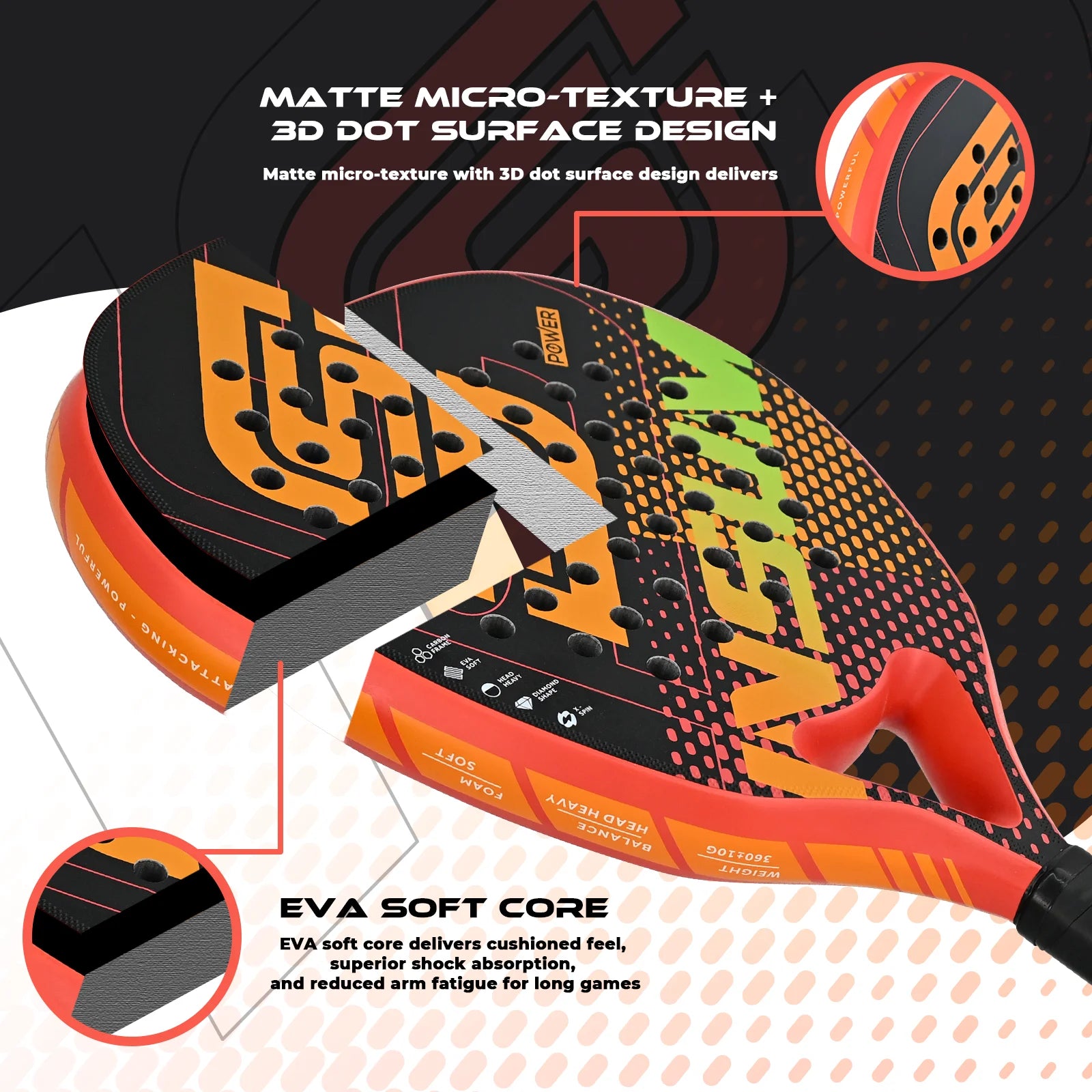 INSUM Padel Racket Lightweight Padel Tennis Racquets With Diamond Shape & Anti-Vibration System Suitable For Beginner To Advance