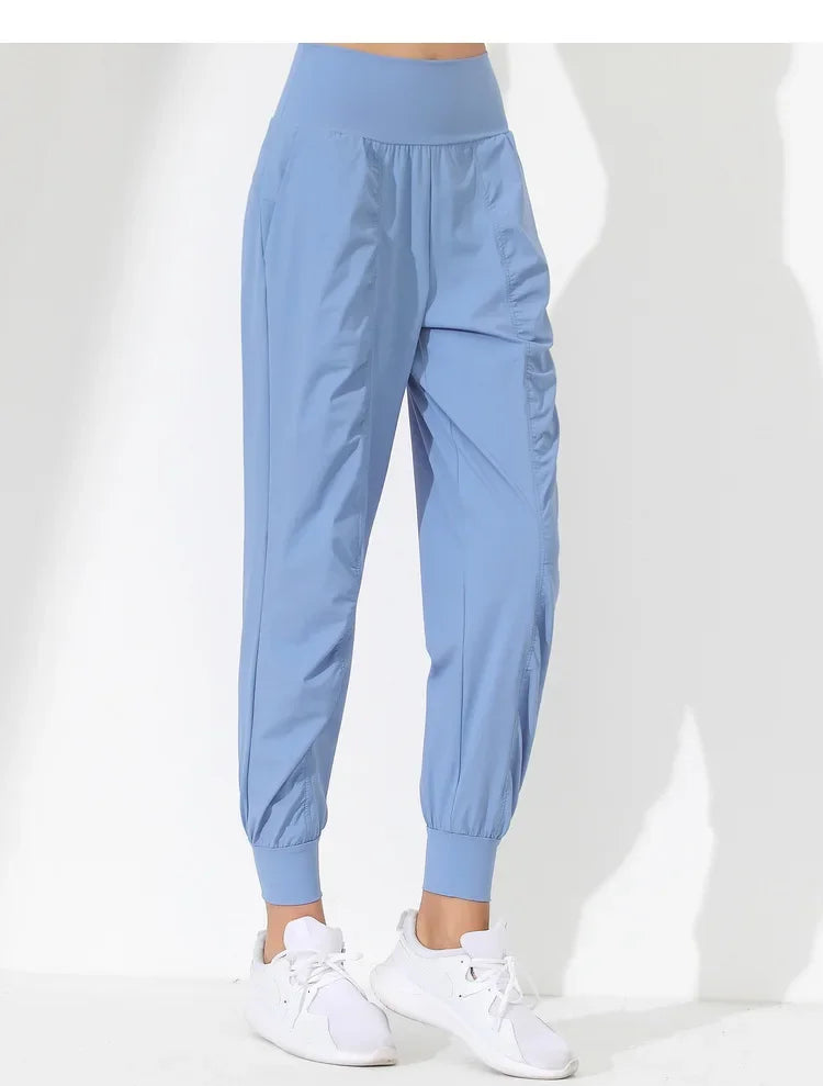 Yoga Pants Loose Slim Quick-Dry Yoga Pants Pleated Hem Bound Running Fitness Capris Pockets Jogging Pants Woman