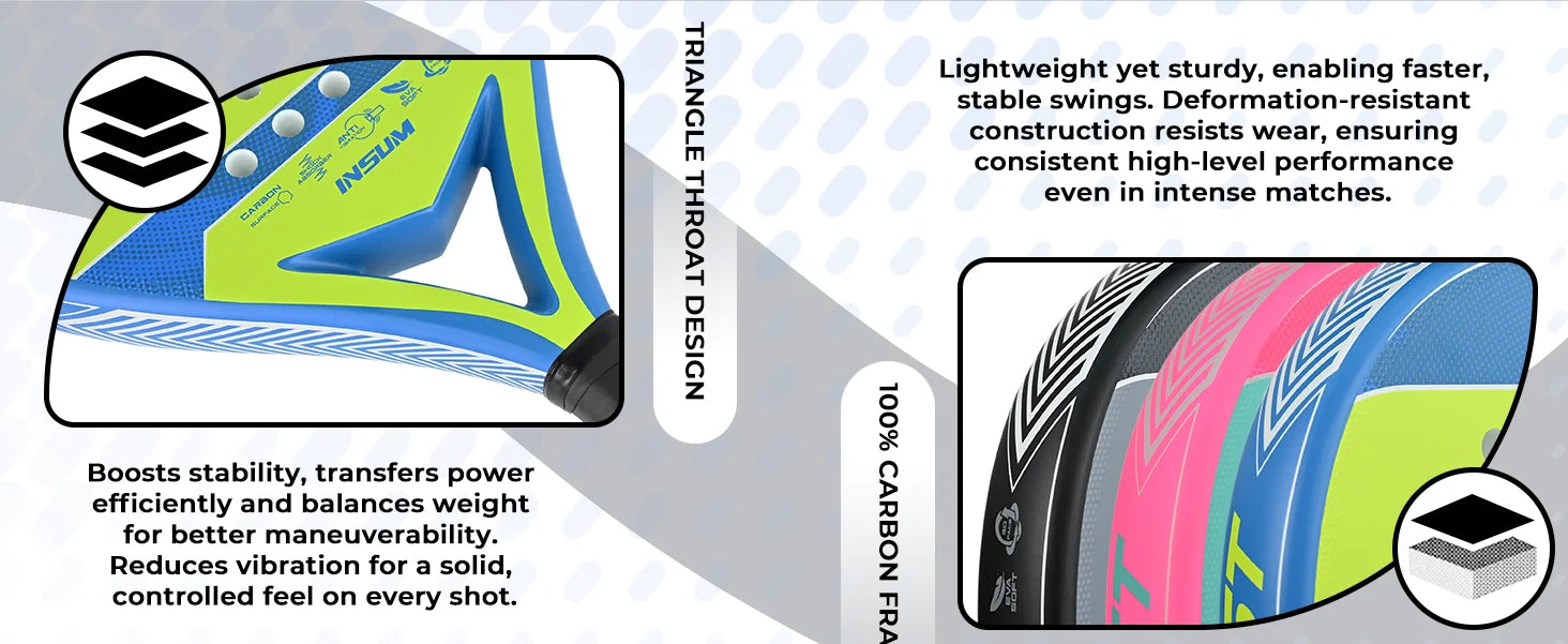 INSUM Padel Racket Lightweight Padel Tennis Racquets With Diamond Shape & Anti-Vibration System Suitable For Beginner To Advance