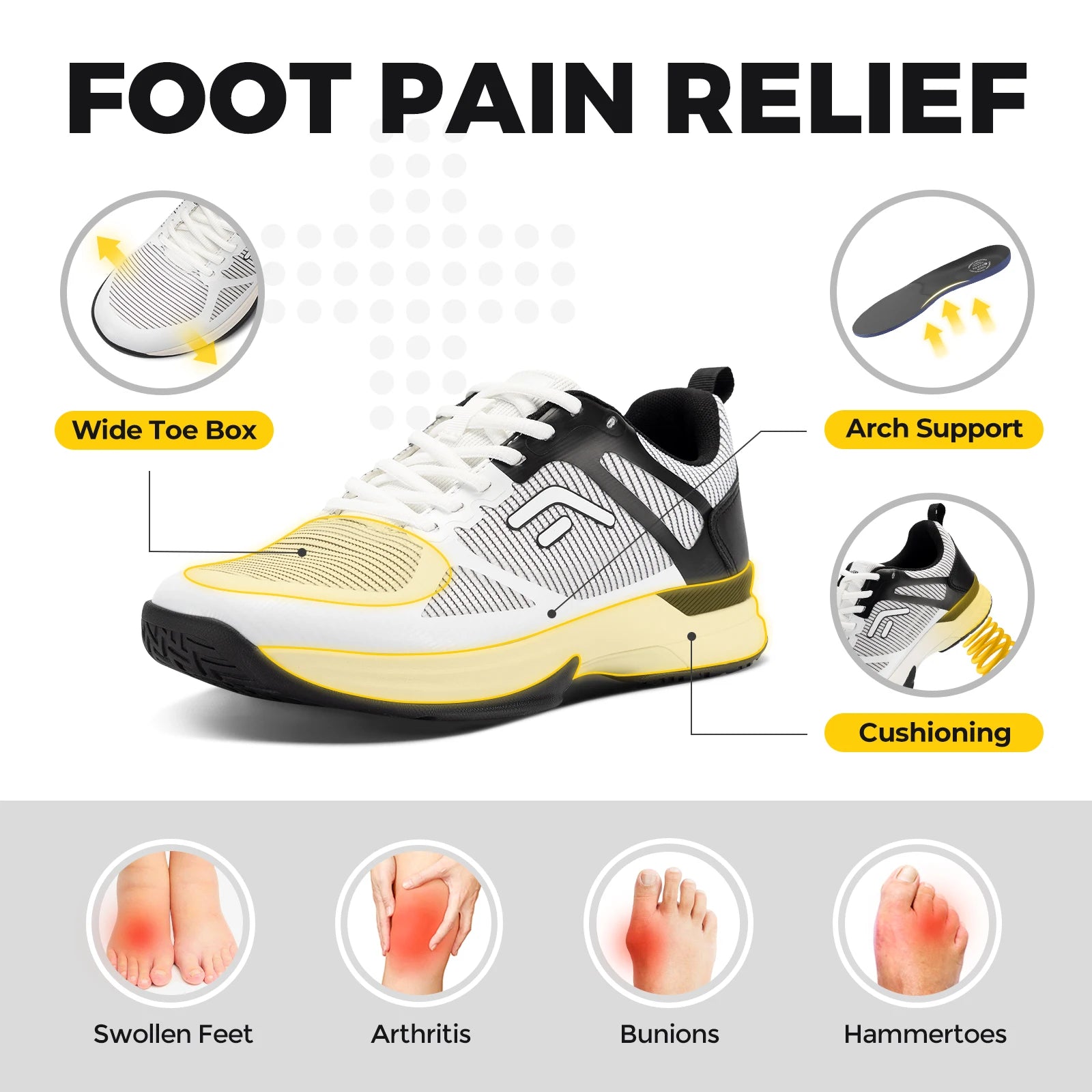 FitVille Men's Wide Pickleball Shoes Tennis Shoes Full Court Tennis Sneakers with Arch Support Lightweight Non-slip Sports Shoe