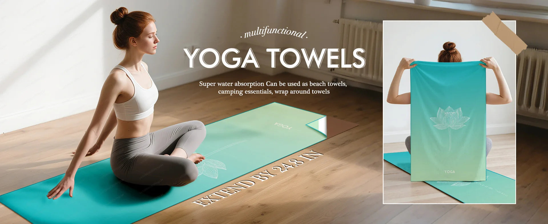 Yoga Mat Towel with Foot Loops, Non-Slip & Odor Barrier, Large Size Quick Dry Cover for Yoga Mat