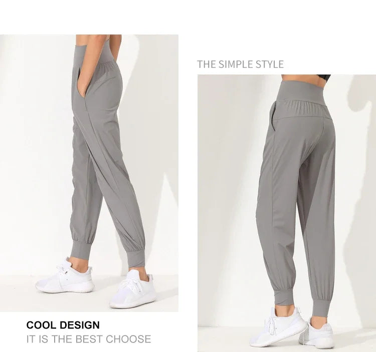 Yoga Pants Loose Slim Quick-Dry Yoga Pants Pleated Hem Bound Running Fitness Capris Pockets Jogging Pants Woman