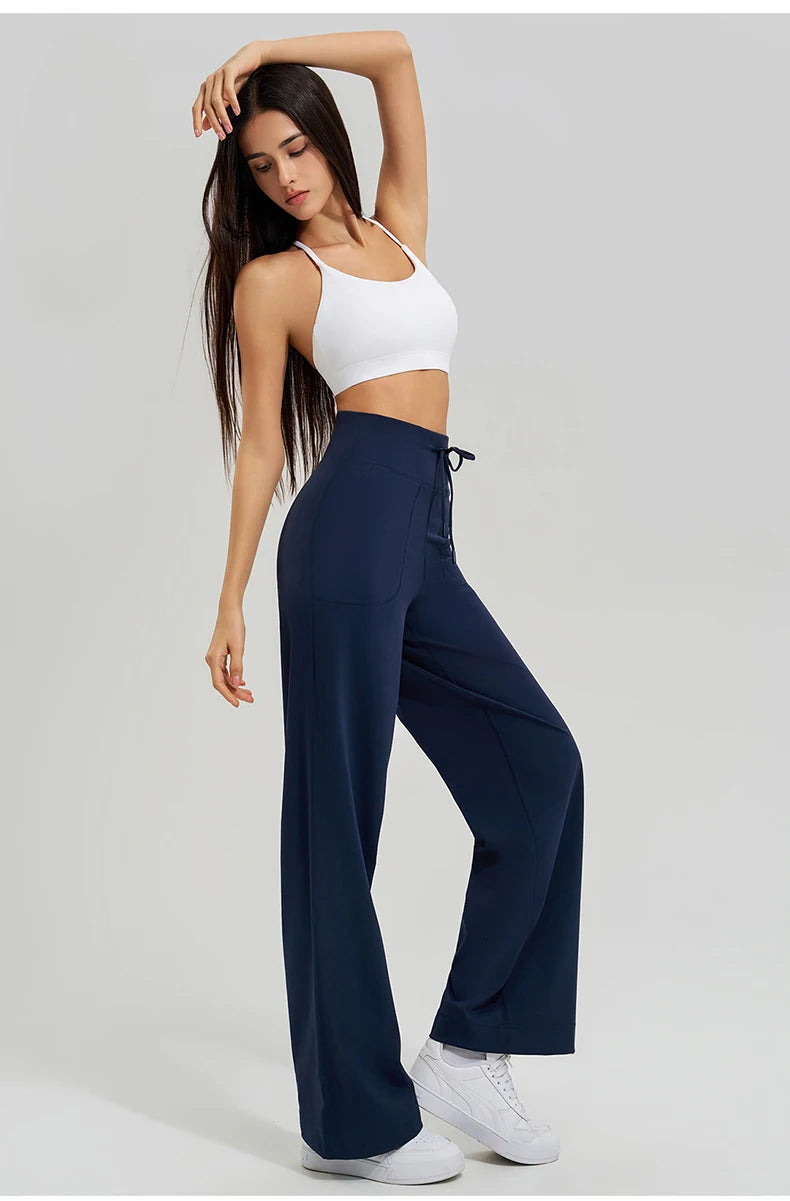 Women High Waist Yoga Pants Solid Color Loose Wide Leg Flared Trousers Breathable Quick Dry Gym Pants Female Workout Clothes