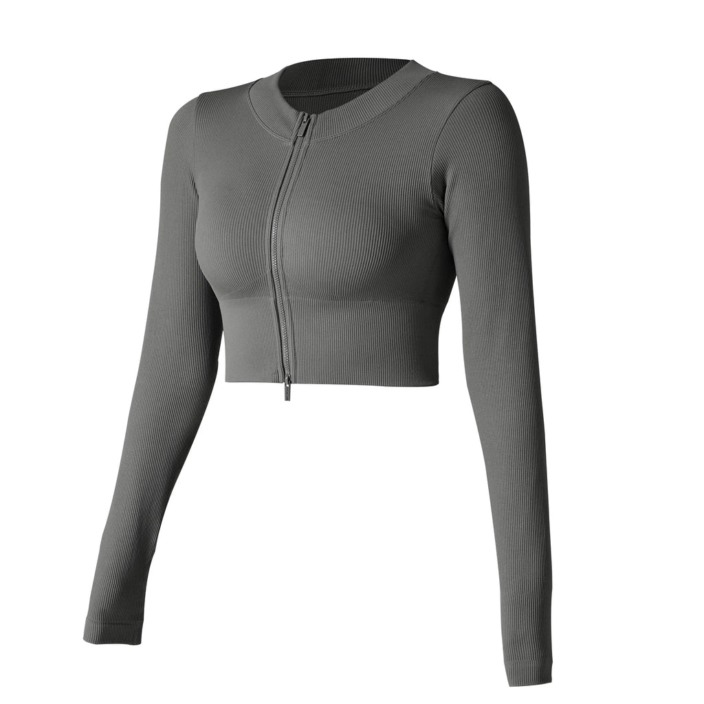 Yoga Shirt Woman Autumn Winter Ribbed Long Sleeve Sports Top Running Training Fitness Top Shockproof Zipper Yoga Tops Women