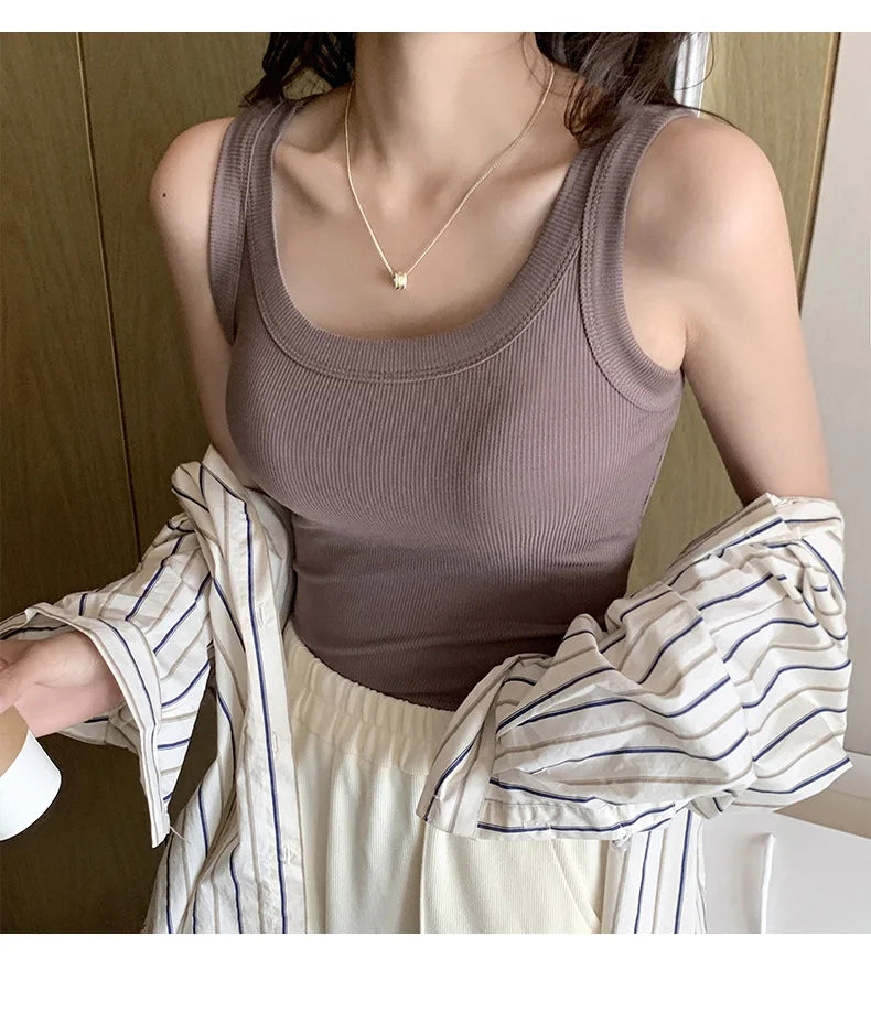 Women Tank Tops 2026 High Strecth Knitted Bottoming Shirt Soft Korean Fashion Undershirt Inner Wear Casual Ladies Tank Tops