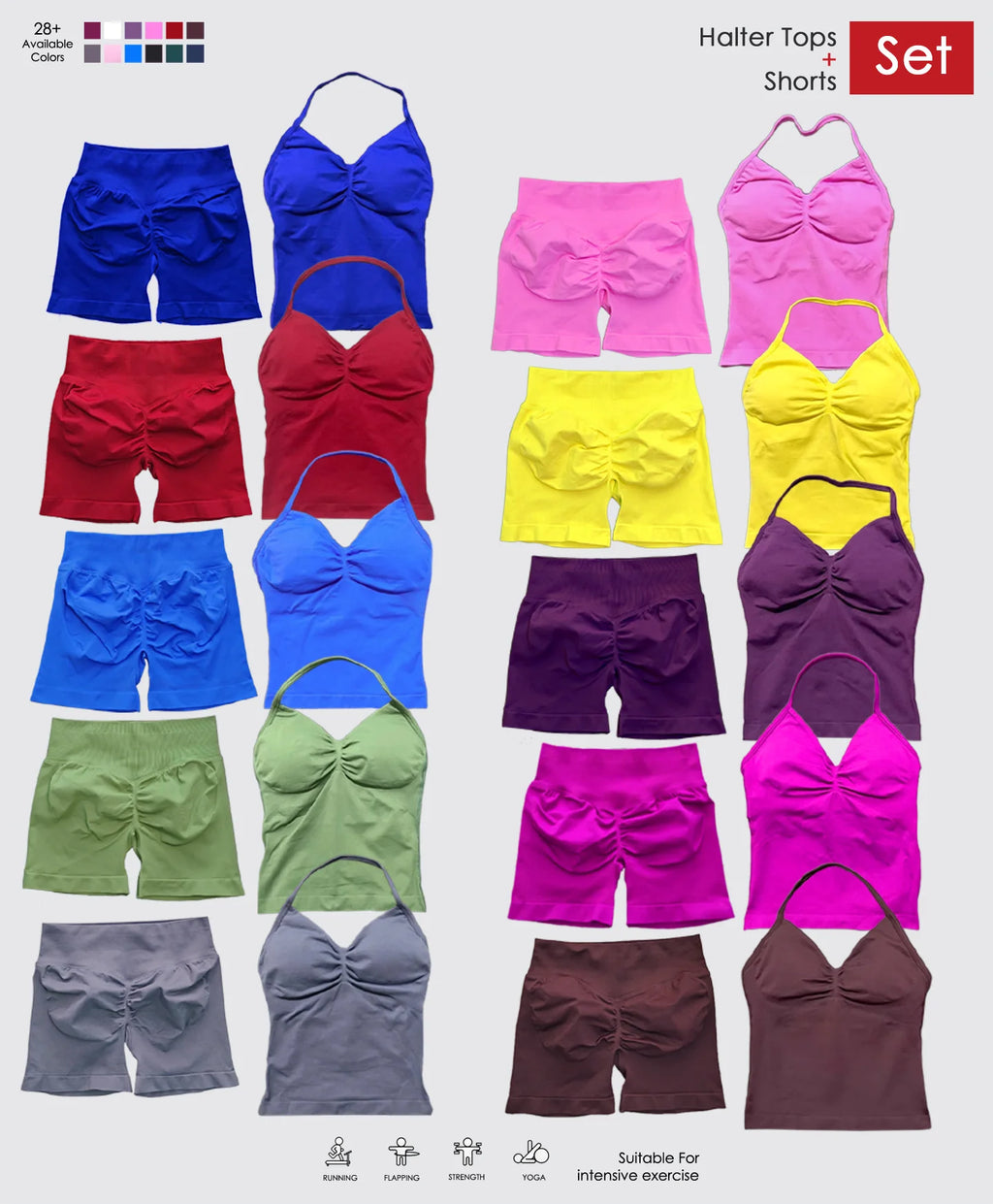Yoga 2 Pieces Gym Set Women Backless Halter Tops High Waist Seamless Shorts Gym Suit Fitness Sports Bras Sportswear Workout Sets