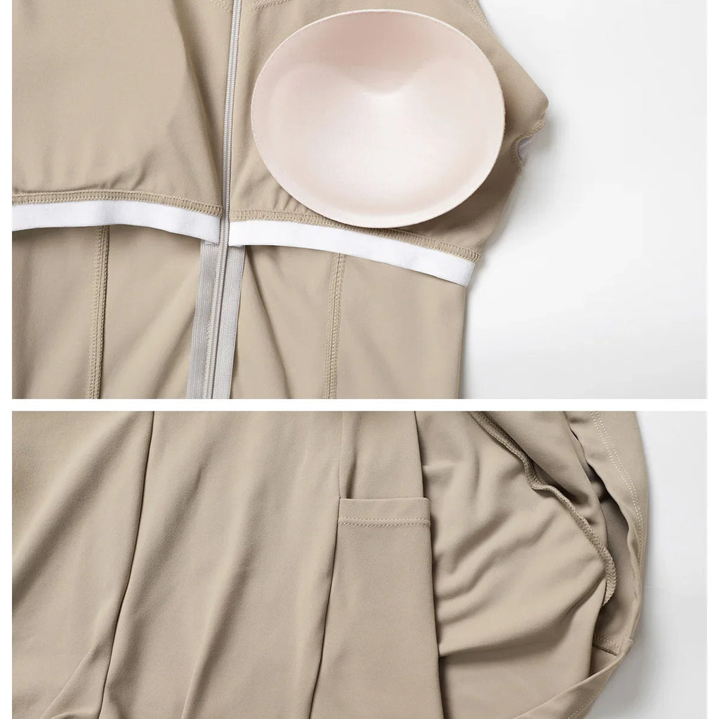 Tennis Skirt Sports Fitness Stand-up Collar Anti-light Golf Badminton Casual Fitness Workout Clothing Gym Yoga Suit for Women