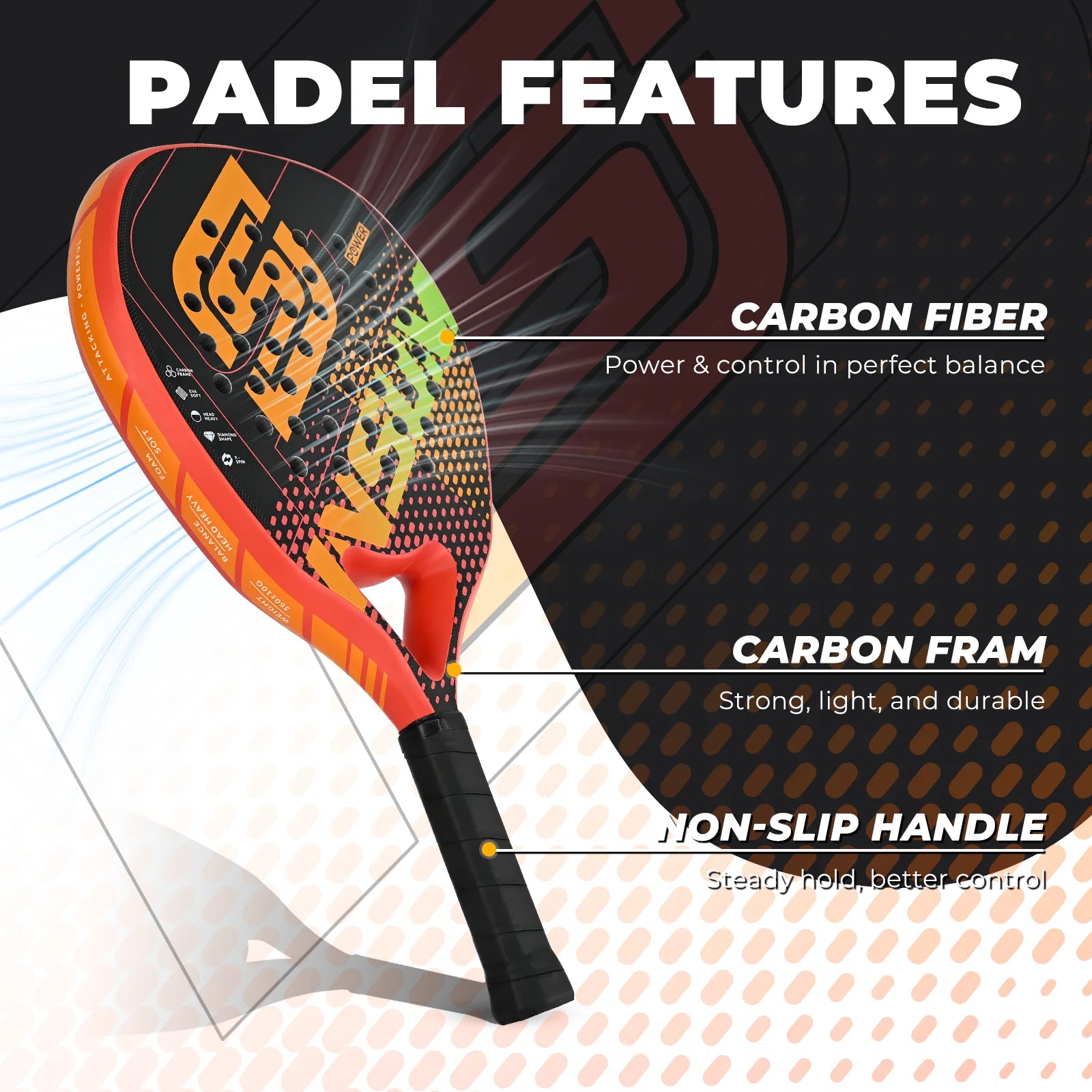 INSUM Padel Racket Lightweight Padel Tennis Racquets With Diamond Shape & Anti-Vibration System Suitable For Beginner To Advance