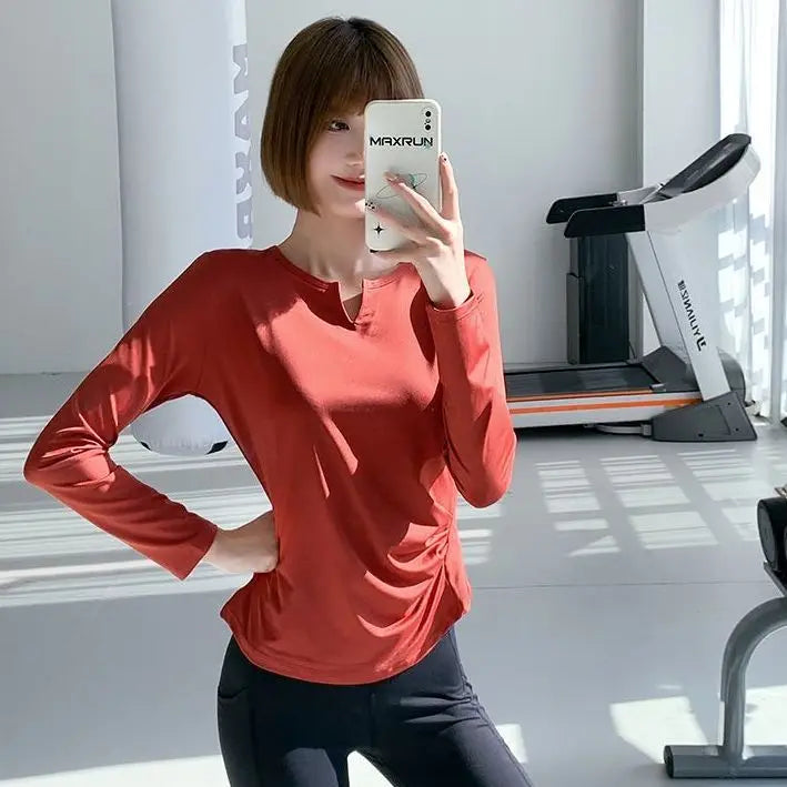 Sports Tops for Women in Spring and Autumn Slim V-neck High-elastic Yoga Tops for High-end Fitness Long Sleeves