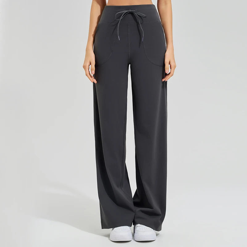 Women High Waist Yoga Pants Solid Color Loose Wide Leg Flared Trousers Breathable Quick Dry Gym Pants Female Workout Clothes