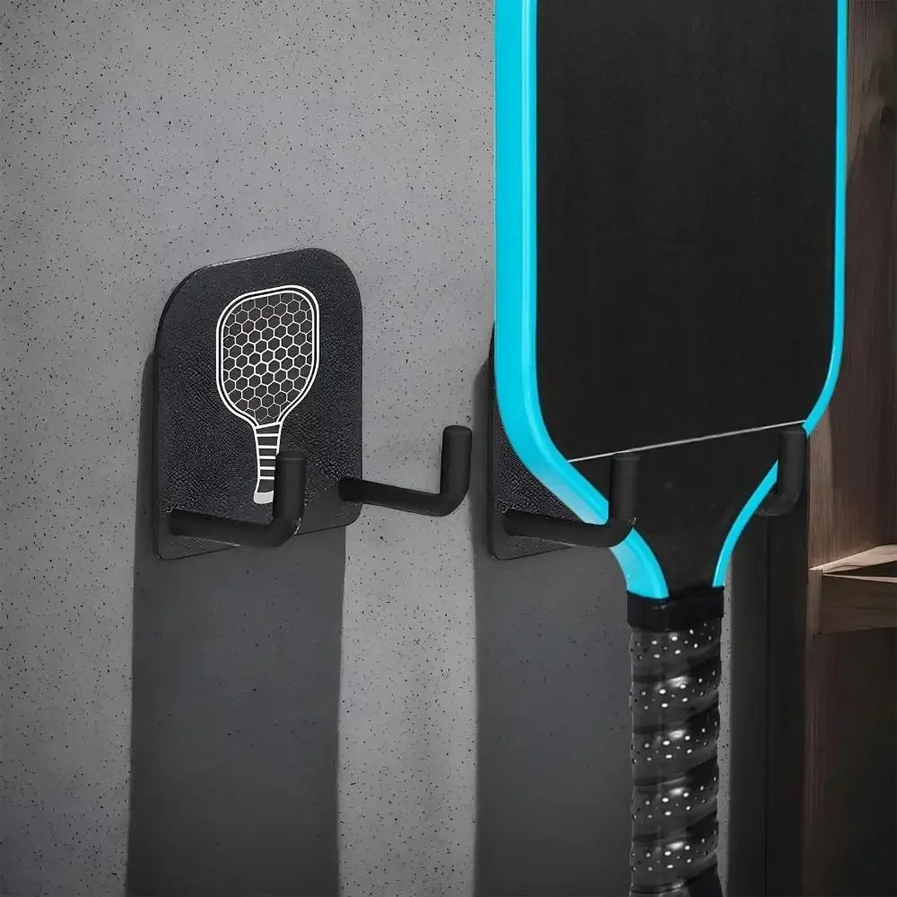 2Pcs Wall Mounted Pickleball Paddle Wall Rack Self-adhesive Punch-Free Pickleball Rackets Holder Aluminum Alloy Stable
