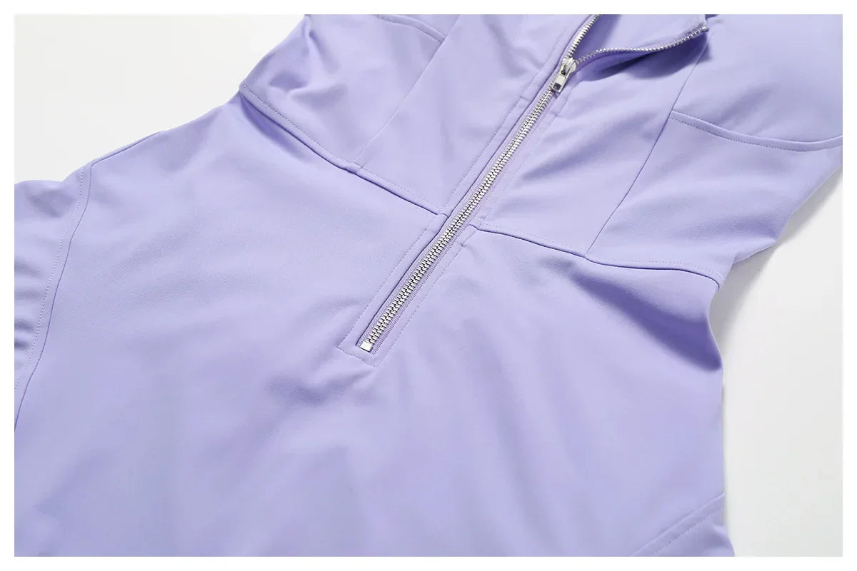 Women Tennis Dress with Short Zipper Anti emptied Stretchy Sports Skirt Wear for Fitness Gym Yoga Golf Badminton Clothing Set