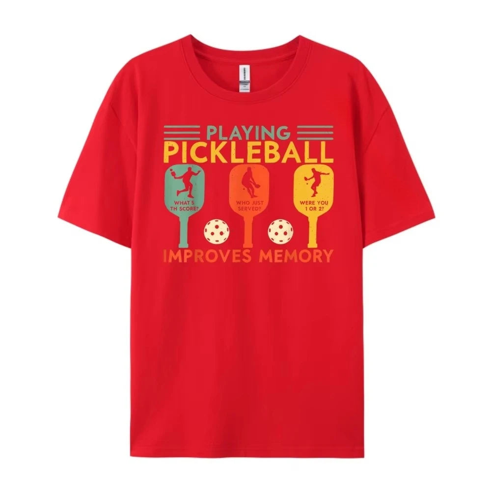 2026 New Playing Pickleball Improves Memory Funny Pickleball Player Graphic T-shirt Men Women Humor Vintage T-shirts Men's Tee