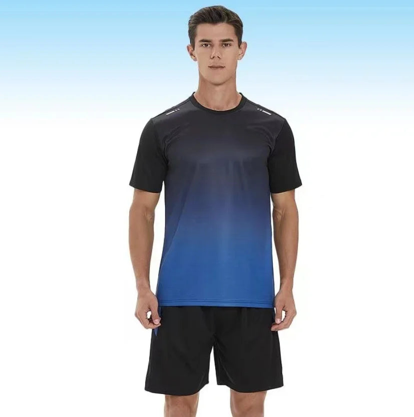 Men's T-Shirts Sports Fitness Sportswear Quick-Drying Gradient Short Sleeve Tops Outdoor Basketball Training Running Men Clothes