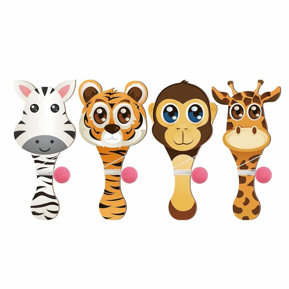 4Pcs Portable Kids Racket Ball Set Retro Wooden Paddles Paddle Ball Game Elastic String Psychedelic Wooden Paddles with Ball