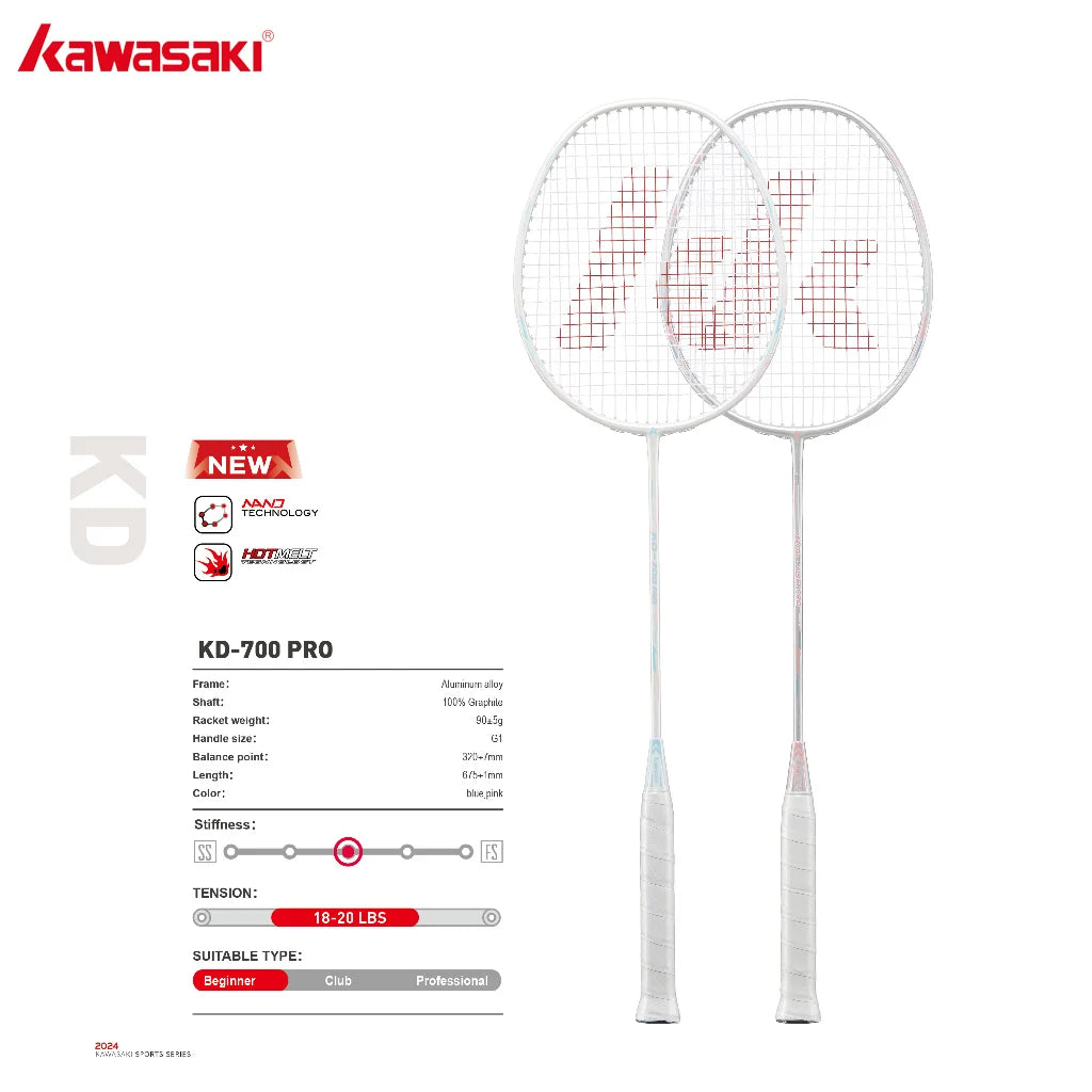 Kawawaki Original KD-700 Pro Badminton Rackets For Badminton Training With Badminton Bag + Two Badminton Grips