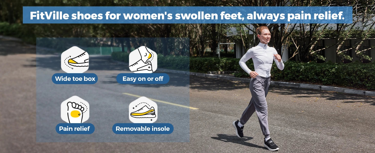 FitVille Women's Shoes Wide Diabetes Shoes Adjustable Strap for Swollen Feet Slip on Walking Lightweight Comfortable Sneakers