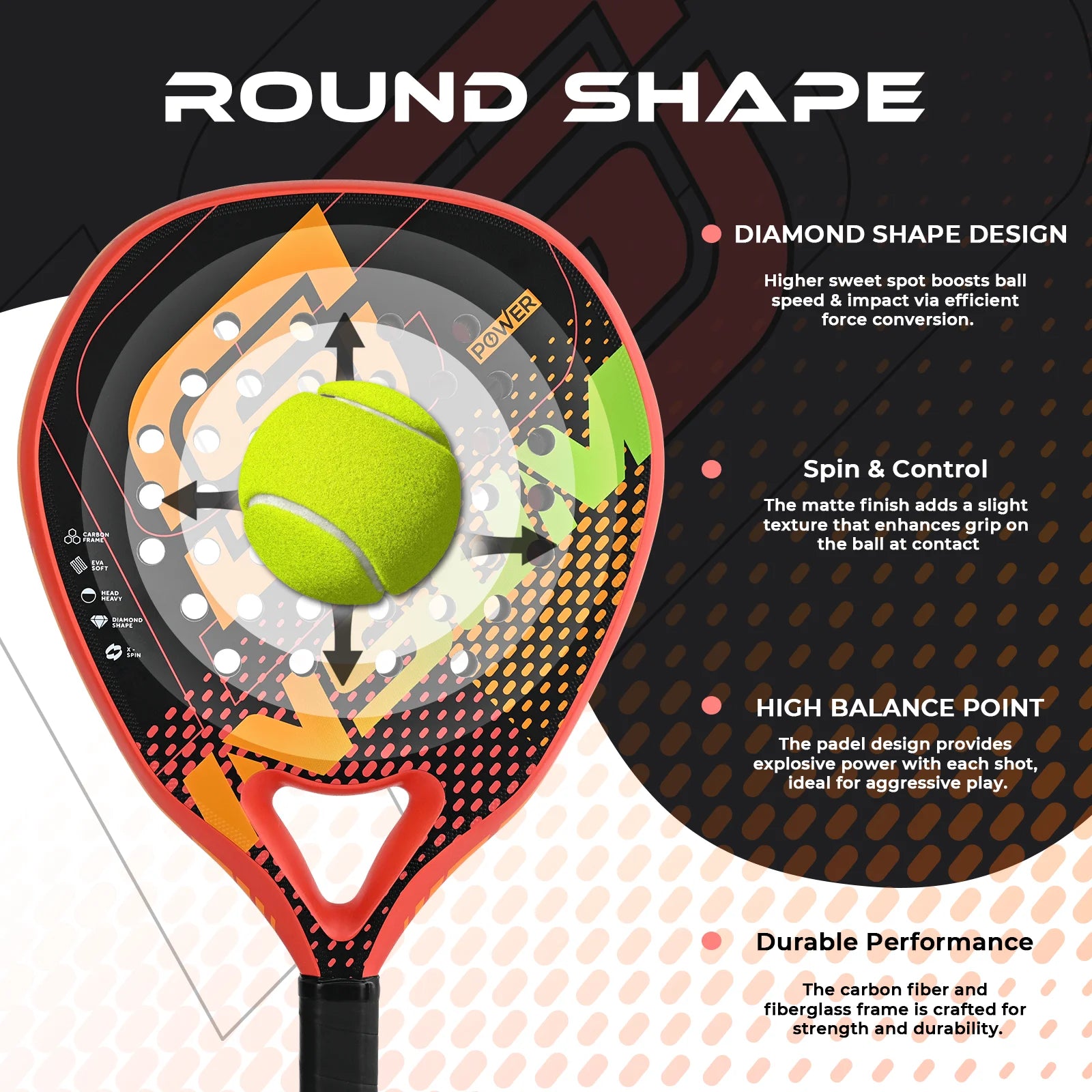 INSUM Padel Racket Lightweight Padel Tennis Racquets With Diamond Shape & Anti-Vibration System Suitable For Beginner To Advance