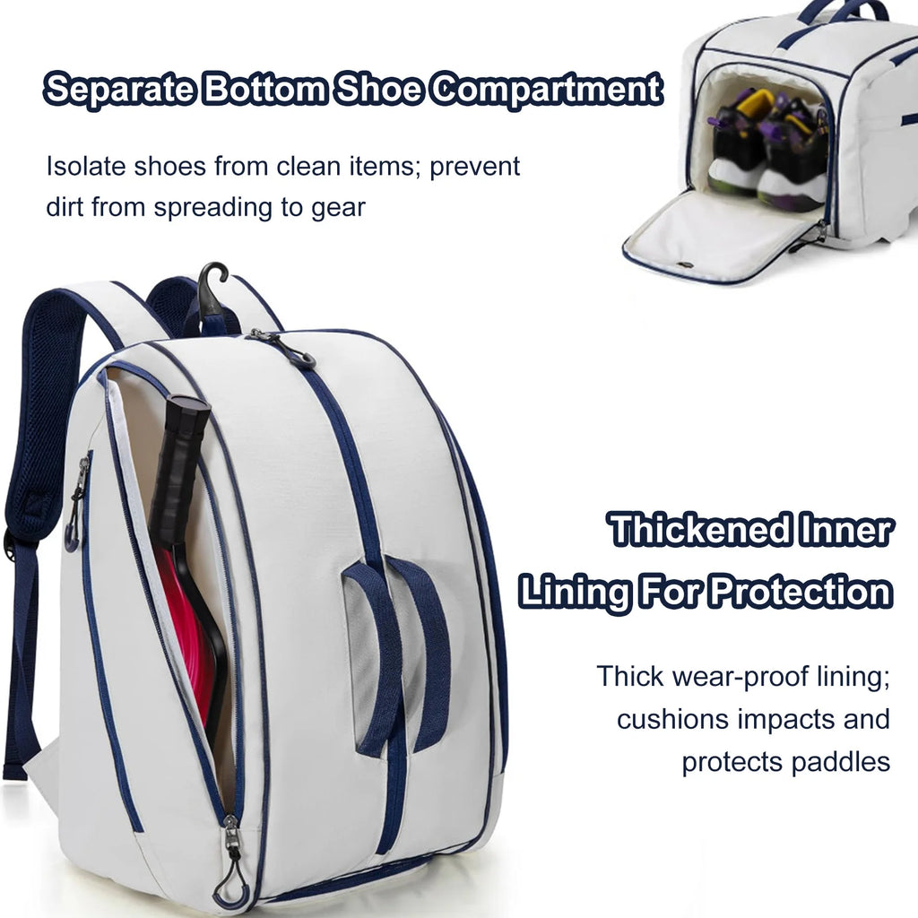 Pickleball racket storage backpack with shoe compartment adjustable multi-compartment backpack Men Women Sports Backpack