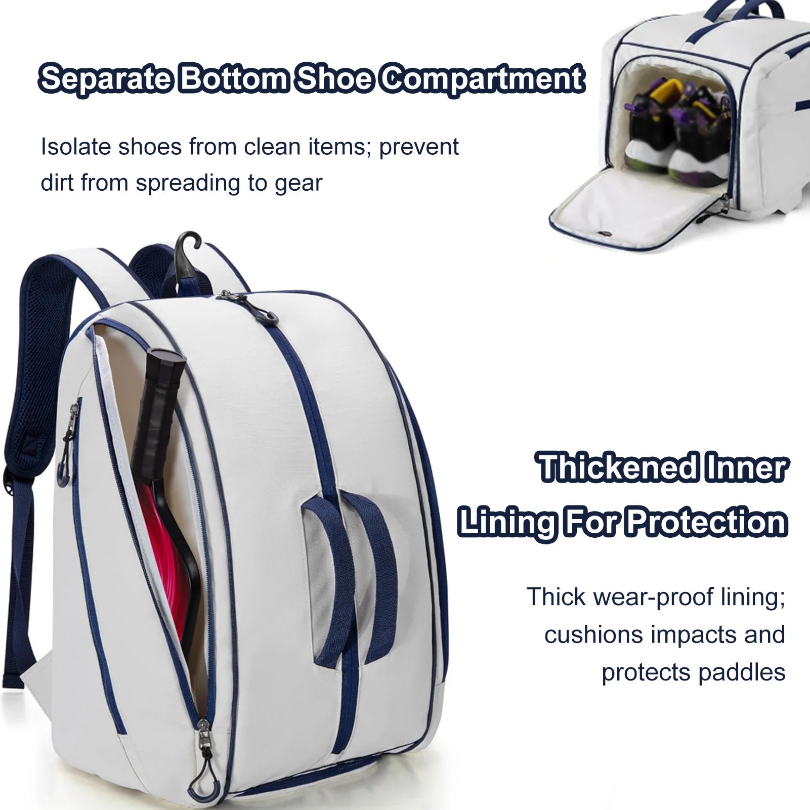 Pickleball racket storage backpack with shoe compartment adjustable multi-compartment backpack Men Women Sports Backpack