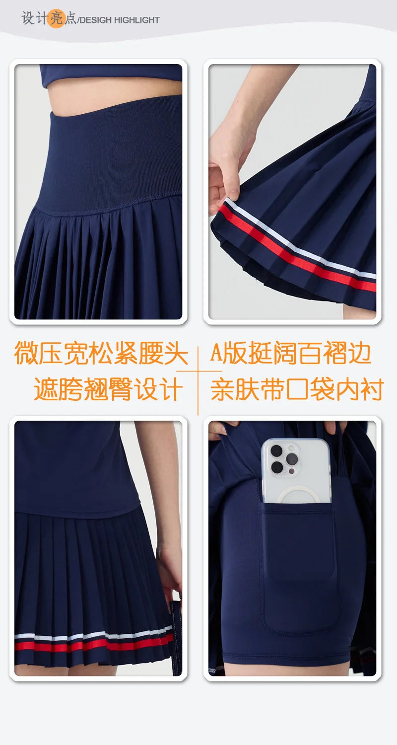 New Style Tennis Skirt, High-Waisted Slimming Tennis Wear, Quick-Drying Half-Length Pleated Skirt, Badminton Running Fitness Sports Short Skirt