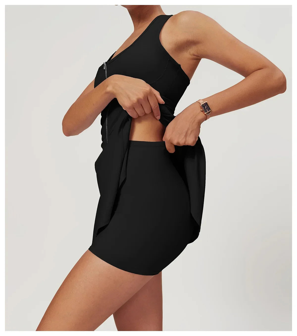 Women Tennis Dress with Short Zipper Anti emptied Stretchy Sports Skirt Wear for Fitness Gym Yoga Golf Badminton Clothing Set