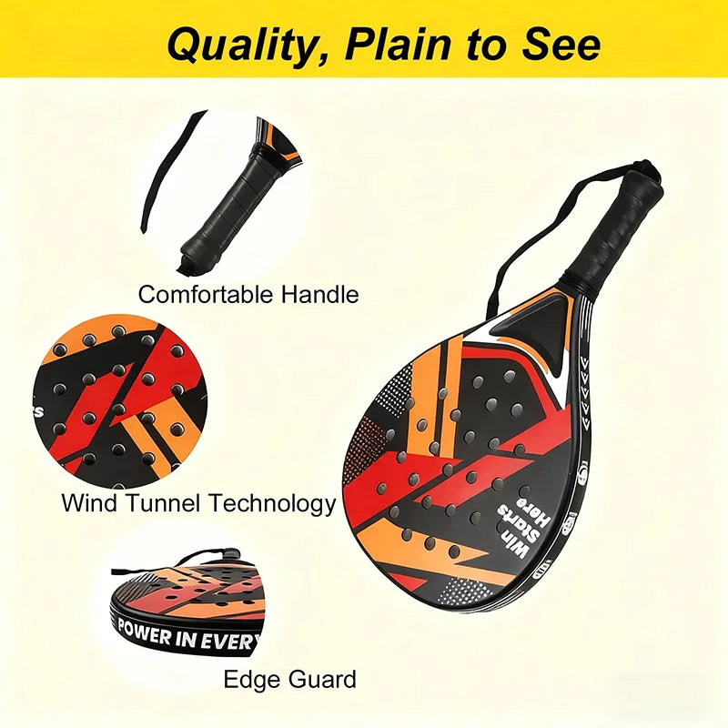 Padel Racket with Carbon Fiber Surface & EVA Memory Foam Core – Lightweight Well-Balanced Padel for Beginners and Intermediate