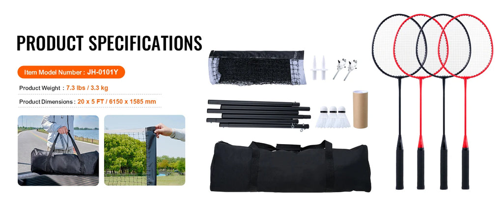 SucceBuy Badminton Net Set Outdoor Backyard Beach Park Badminton Net Portable Badminton Equipment Set Adults Kids Badminton Net
